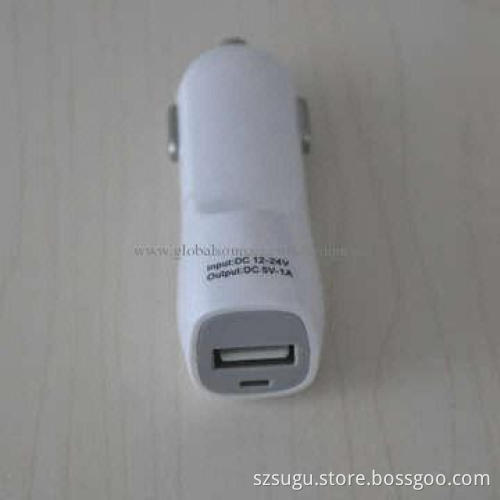 Single USB car charger, 10-24V input, 5V, 1,000mA output